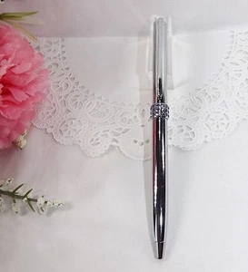 Pluma de cristal Ballpoint - plateada con cristales púrpuras (alta calidad) - Imagen 1 de 6