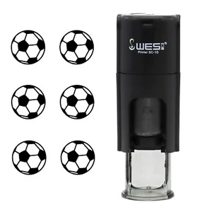 Soccerball Self Inking Stamp Black Ink 10mm Diameter Loyalty Business Card Craft - Picture 1 of 9