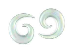 Pair Clear Pearl Iridescent Glass Spirals Gauges