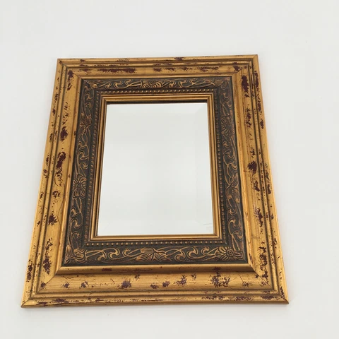 Retro Victorian Framed Accent Mirror Wood Gold Dark Red Brown 11.5'' x 13.5'' Cover