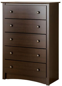 Bedroom Dresser Chest 31.5 in. W x 45.25 in. H 5Drawers Espresso Durable Classic
