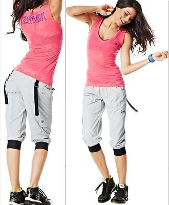 ZUMBA ¡JUEGO DE 2 piezas! PANTALONES CARGO Cargos Capri y Camiseta Top Cuello en V Burn-Out ElteZWear M L Foto 1 de 4