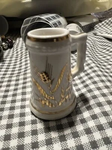 Bone China Gilt Detail Wheatstalk Desgn Miniature Beer Stein Mug Tankard Vintage - Picture 1 of 19