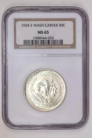 1954-S WASHINGTON CARVER SILVER COMMEMORATIVE HALF DOLLAR NGC MS65 Cover