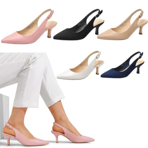 Women Slip On Pump Shoes Low Kitten Heel Pointed Toe Comfort Slingback Pumps - Picture 1 of 55