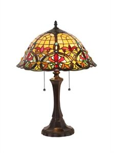 Tiffany Style Victorian Cabochon Table Lamp 16" Shade Stained Glass 22" Tall