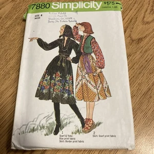 7880 Simplicity Sewing Pattern Size 8 Miss Boho Peasant Retro Top Skirt 1976 Cut - Picture 1 of 6