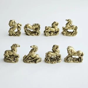 Netsuke Gold Horse Figurines Set of 8 Feng Shui Zodiac Luck Wealth 2026 Decor - Picture 1 of 7