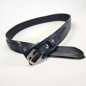 Cabelas Ranger Belt 40 Basketweave Leather Western Duty Black 956759 S11 - Picture 1 of 12