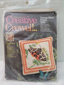 Vtg Creative Crewel Columbia Minerva Orange Moth Pillow Kit Erica Wilson Design - Picture 1 of 6