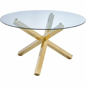 Best Master Furniture Tracy 54" Round Tempered Glass Dining Table in Gold - Picture 1 of 1