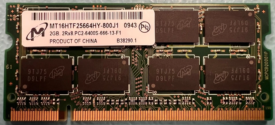 Micron MT16HTF25664HY-800J1 2GB DDR2-800Mhz PC2-6400 SODIMM Laptop Memory RAM - Image 1 of 1