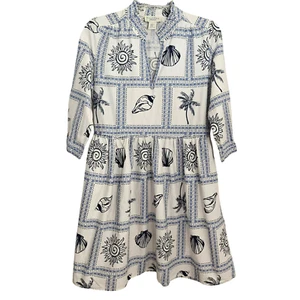 Calypso St Barth Beach Dress Size XS Blue White Seashells Palm Trees Resort - Picture 1 of 9