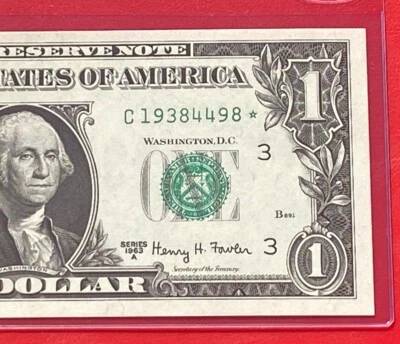 1963A STAR NOTE $1 DOLLAR BILL ( PHILADELPHIA) UNCIRCULATED - Image 1 of 3