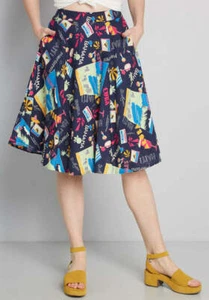 MODCLOTH Blue Tropical Linen Blend Midi Skirt With Pockets SIZE 4X plus size - Picture 1 of 7