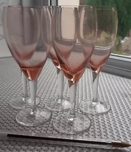 5 VTG Pink Bowl Clear stem Small Aperitif/Wine/Sherry/Port/Shot Glasses 12x4cm - Picture 1 of 2