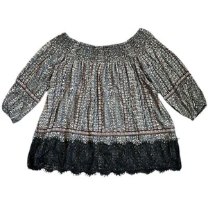 Vanessa Virginia Anthropologie Blouse Women’s M Navy Boho Lace Trimmed Flowy - Picture 1 of 11