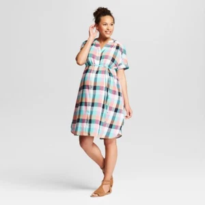 Ingrid & Isabel Womens Plaid Dolman Maternity Tie Waist Shirt Dress New w/ Tags - Picture 1 of 2
