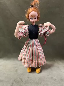 RAR Vintage Puppe Klumpe rote Haare Dame gestreiftes Kleid - Bild 1 von 18