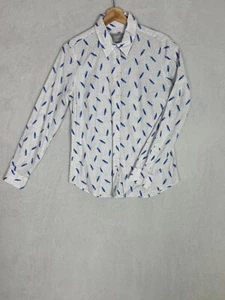 Schoffel, Women's White + Blue Feather Print Long Sleeve Shirt, Size UK 14 -Used - Picture 1 of 6