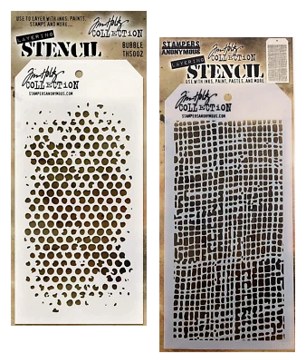 Plantillas de capas anónimas Tim Holtz Stampers diseño de punto de burbuja e hilo de arpillera Foto 1 de 3