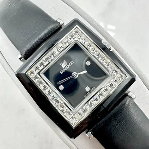 Swarovski Women’s Square Black Watch, Leather Strap, New Battery - Picture 1 of 17