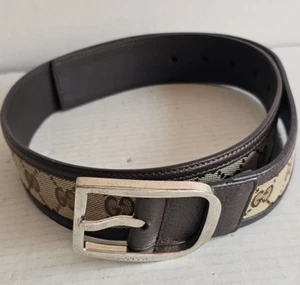 Gucci GG Beige And Ebony Supreme / Brown Leather Belt 449716 - Made in Italy - Picture 1 of 7