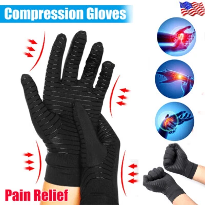 Copper Arthritis Gloves Compression Wrist Hand Joint Pain Relief Support Brace - Image 1 of 4