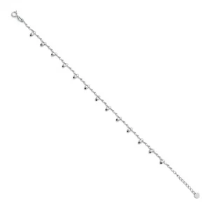 Real 14K White Gold Beads Ball Anklet Rolo Chain Adjustable 10'' Women - Picture 1 of 1