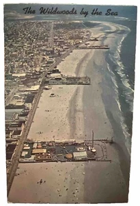 1960s Aerial View Amusement Rides Piers Beach Boardwalk Wildwood NJ Cape May Co - Picture 1 of 2