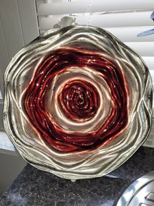 large STUNNING glass display dish art glass poppy shape painted GLOSS FINISH 18' - Picture 1 of 2