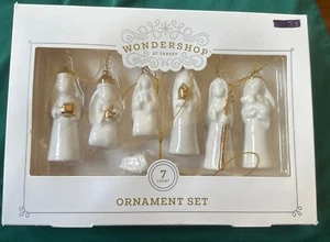 Wondershop Xmas Tree Ornament Set 7 Pc Nativity Set White Gold Porcelain Target - Picture 1 of 8