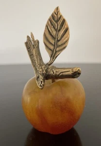 DAUM FRANKREICH PATE DE VERRE GLAS BRONZE APFEL BRIEFBESCHWERER NEUWERTIG - Bild 1 von 4