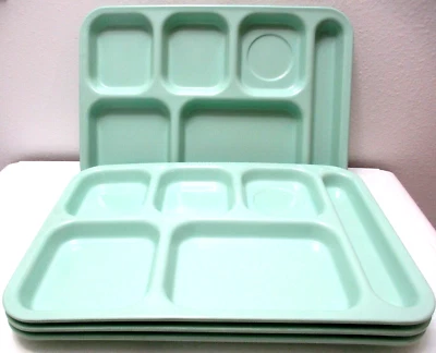 Carlisle Juego de 4 Bandeja de Comida Melmac Cafetería Escuela Almuerzo 6 Compartimentos Verde Foto 1 de 4