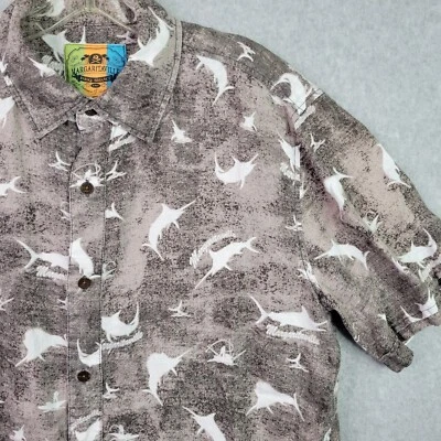 Camisa masculina Margaritaville tamanho G marrom e cinza manga curta pesca havaiana - Imagem 1 de 4