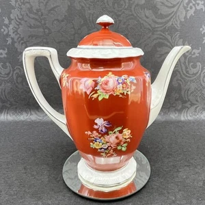 Vintage R.S. Prussia Rust Orange Porcelain Chocolate Coffee Pot Floral Large - Picture 1 of 17