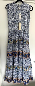 NWT Calypso St. Barth Summer Dress Smocked Sleeveless (Maxi-Blue/White)(M) - Picture 1 of 5