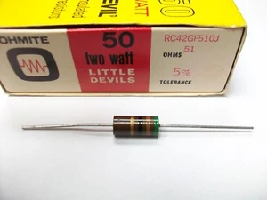 OHMITE 51 OHM 2 WATT CARBON COMP. RESISTOR - Picture 1 of 3