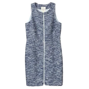 Mcginn Heathered Tweed Zip Front Sleeveless Dress Indigo Navy Blue White Size 8 - Picture 1 of 7
