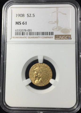1908 NGC MS61 $2.50 GOLD INDIAN HEAD QUARTER EAGLE #78-001 Cover