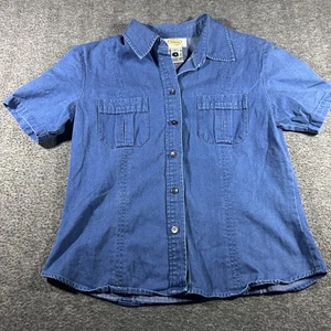 Vintage Talbots Shirt Petite P Blue Denim Button Front Casual Everyday Top - Picture 1 of 10