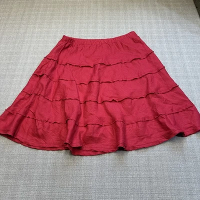 Soft Surroundings Skirt Womens Petite Medium Linen Red Tiered Ruffle Boho - Image 1 of 4
