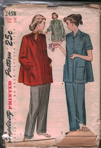 2458 Vintage Simplicity Sewing Pattern Misses 1940s Maternity Slack Suit Top 16 - Picture 1 of 2