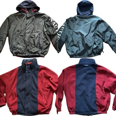 VTG Nautica Jacket Adult L Reversible Coat Spellout Colorblock Green Red Blue - Image 1 of 4