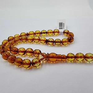 Cognac Amber Faceted Round Shape 8 mm Islamic Prayer Beads 33 - Picture 1 of 3