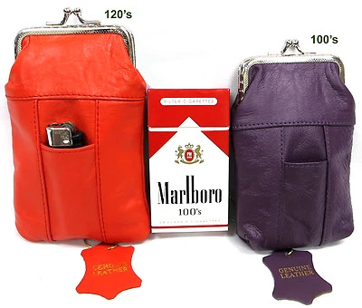 Estuche para cigarrillos de cuero suave tamaño 2 piezas púrpura años 100+120 negro marrón rosa rojo  Foto 1 de 4