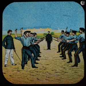 Magic Lantern Slide BRITISH SOLDIERS - SWORD PRACTICE C1890 BOER WAR ERA - Picture 1 of 2