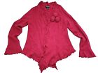 Elena Solano Cashmere Cardigan Open Front Sweater Ruffle Flower Detail Womens L