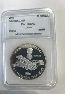 2008 Congo Large Proof 10 F Aviation Curtiss-slabbed - Picture 1 of 2