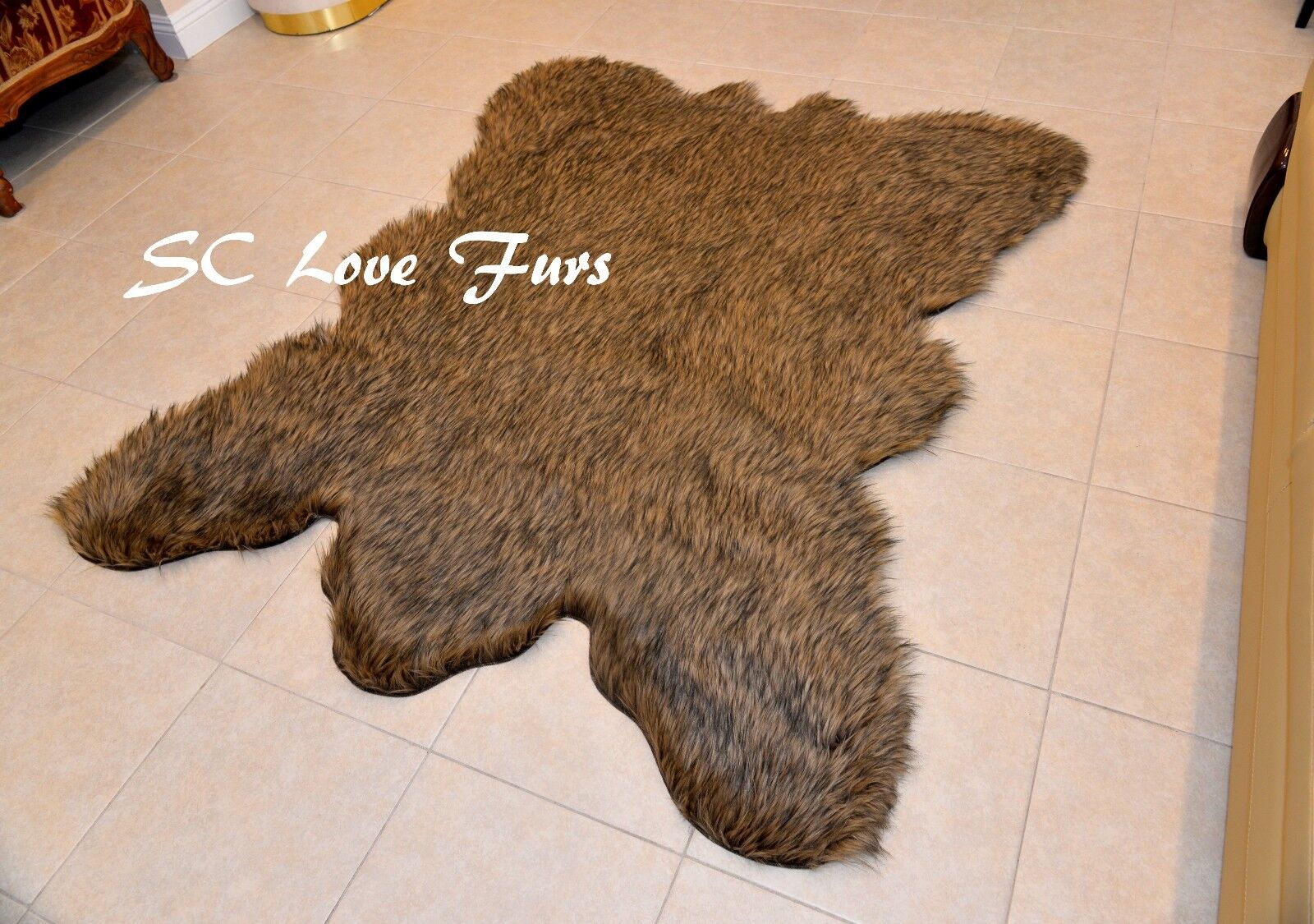 PlushFurEver 28" x 36" Grizzly Bearskins Animal Skins Faux Fur Area Rugs Lodge 